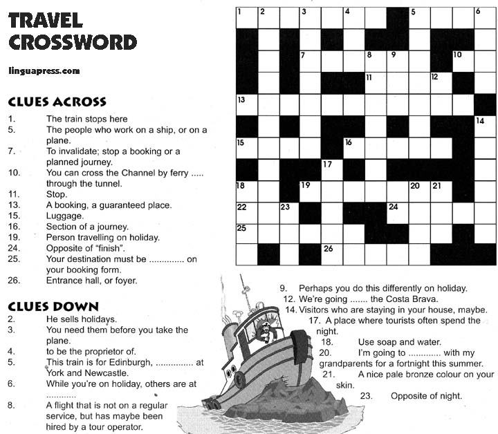 Travel crossword Advanced level English: