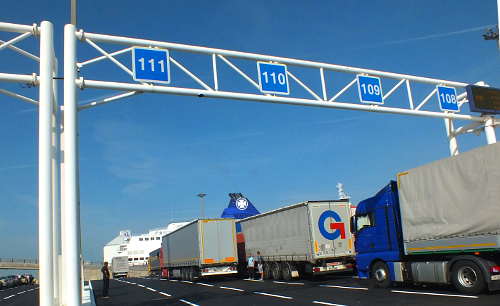 Trucks waiting to board a ferry