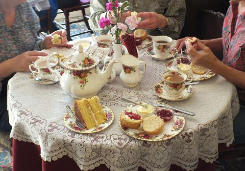 Enjoying tea in an English tea-room